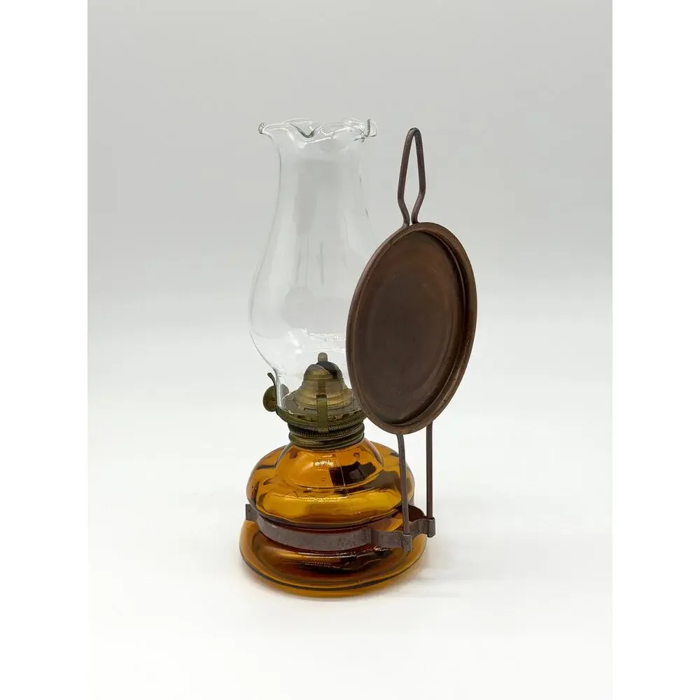 Vintage Patio Lamp Made In Japan Amber Glass Oil Lamp w Reflector Chimney